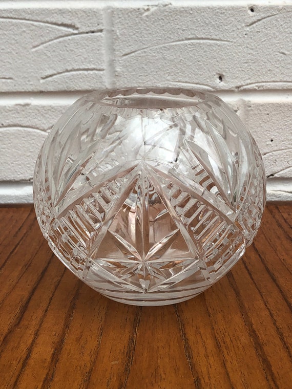 Vintage rose bowl Bohemian lead crystal rose posy vase cut Etsy
