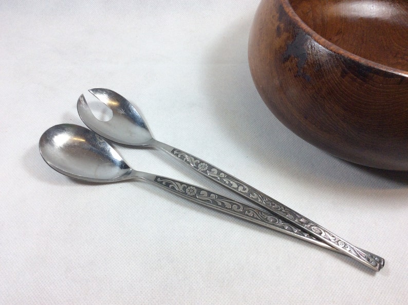 Vintage Salad Servers Salad Tongs Mid Century Style Floral Etsy UK