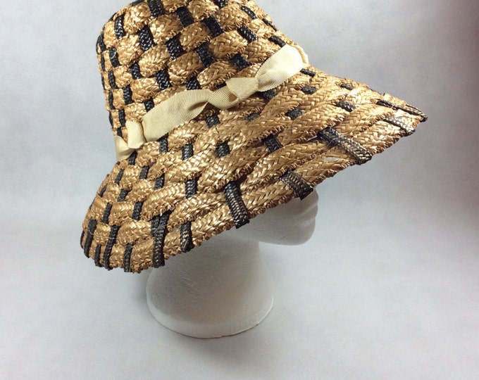 Vintage Straw Bucket Hat Natural and Black Straw Sun Hat Etsy