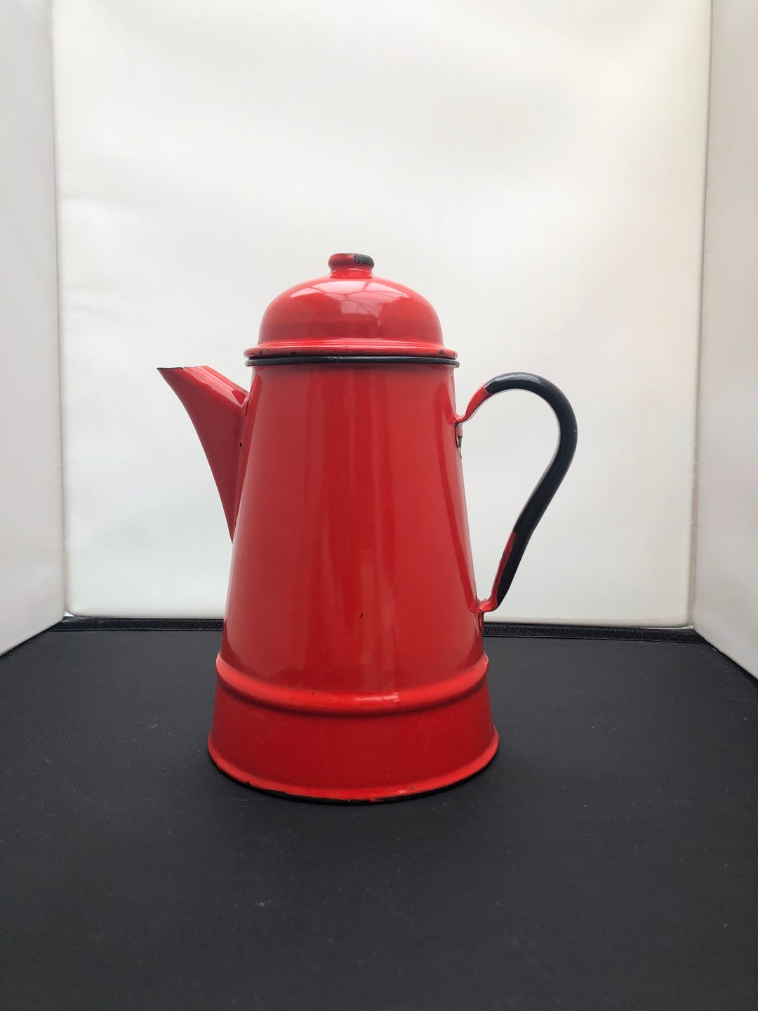 Vintage Coffee Pot Red Enamel Tall Stove Top Coffee Pot Etsy UK