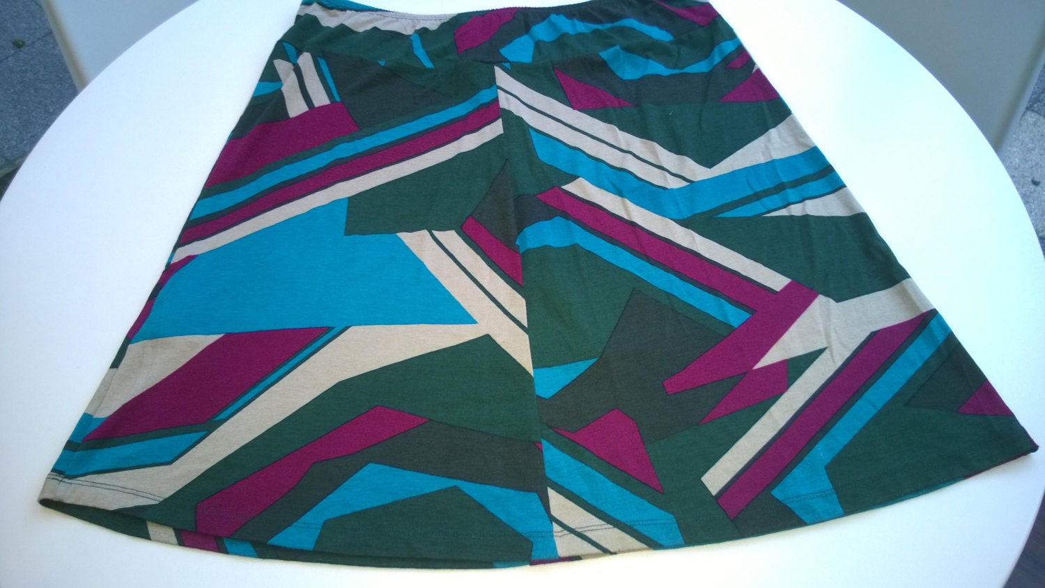 Image of Vintage A Line Skirt, Stretch Abstract Pattern S S, Uk Size , Us , Blue Green White Cerise