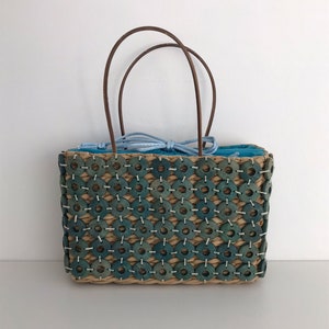 Vintage woven handbag, basket purse, vintage wicker basket, hard body bag, top handle bag, 03220100