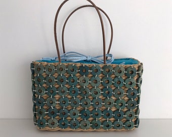 Vintage woven handbag, basket purse, vintage wicker basket, hard body bag, top handle bag, 03220100