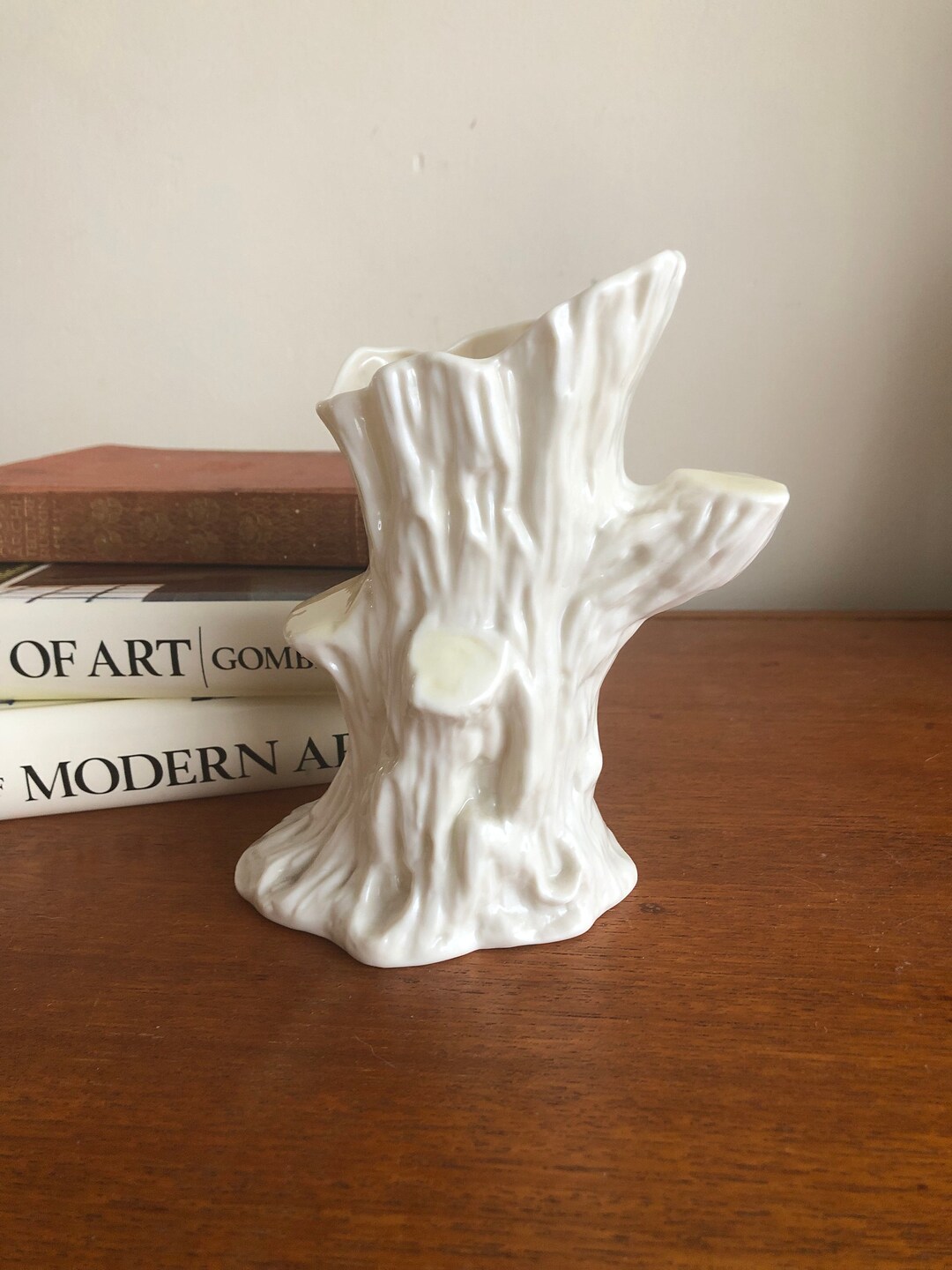 Vintage Belleek Vase, Tree Trunk Vase, Irish Parian China Vase, Belleek