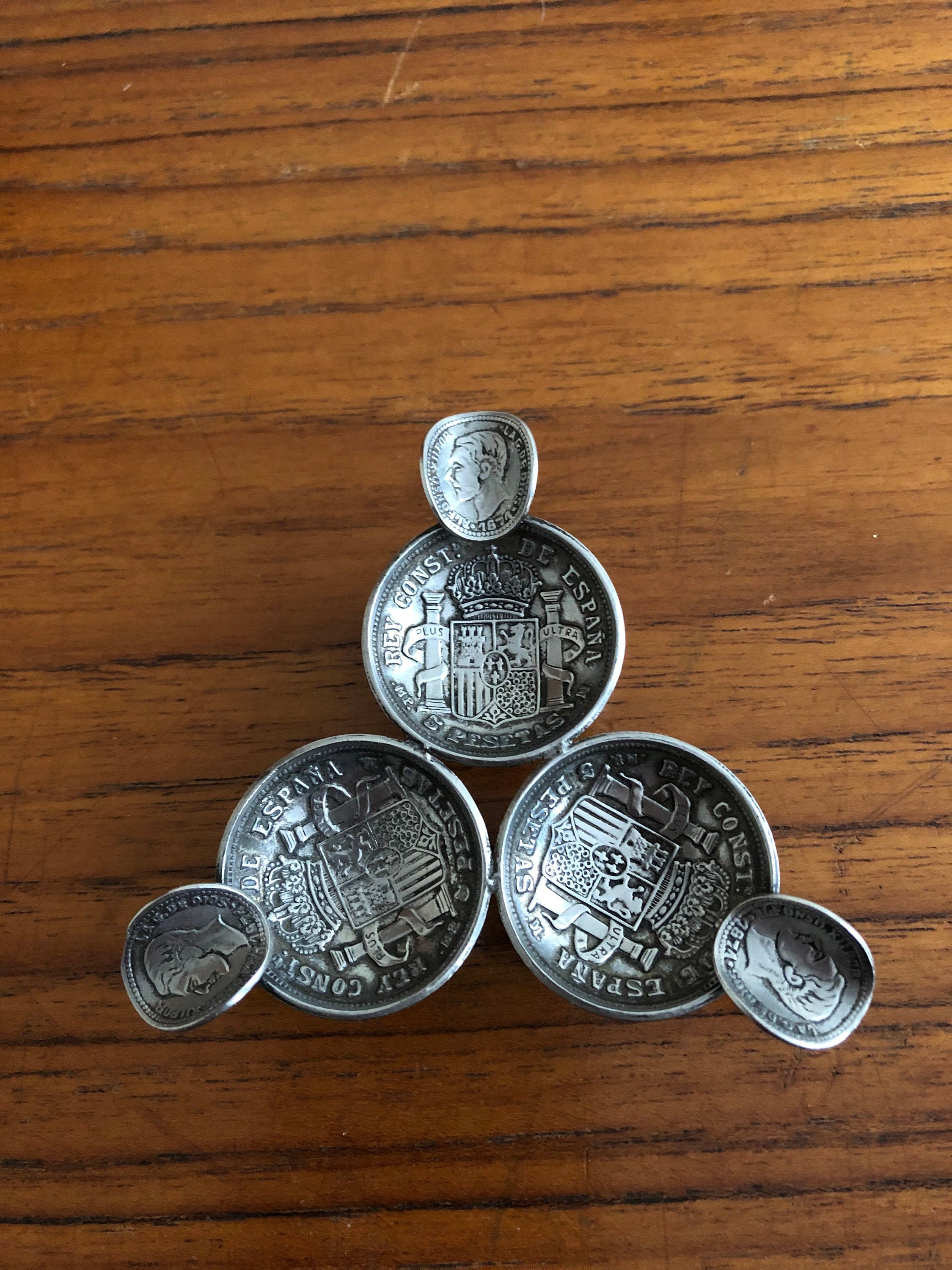 Vintage silver coin ashtray Spanish coin souvenir pocket ash Etsy