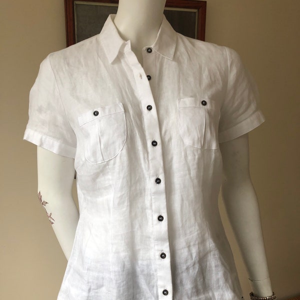 Vintage white linen shirt, vintage linen blouse, white linen casual shirt, simple white linen blouse, 02220100