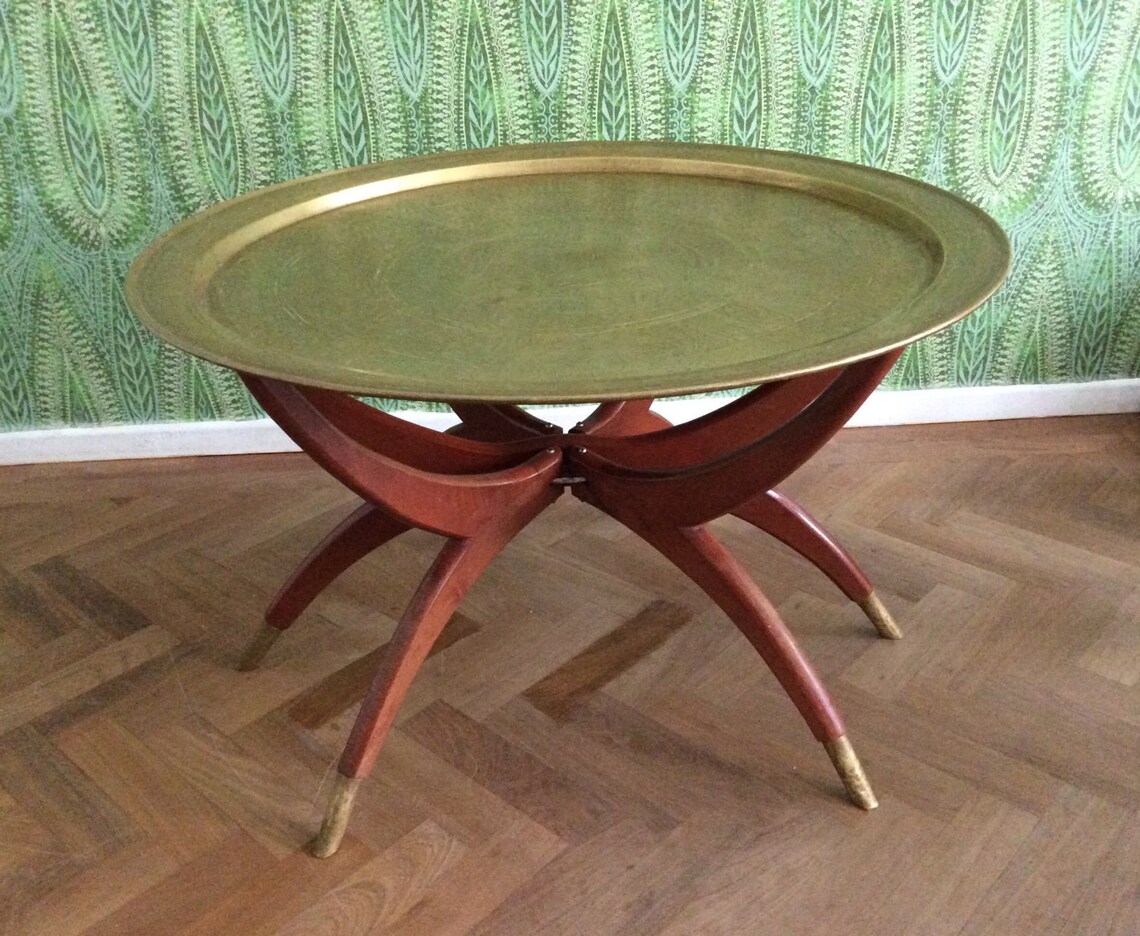 Brass coffee table spider leg base vintage mid century folding Etsy