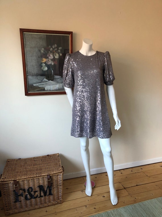 short grey sparkly dress A line One Shoulder Short Prom Dress. Gray Graduation Homecoming Dress main image 0
