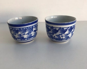 Vintage bowls, Chinese tea bowls, set of two bowls, hand painted serving dishes, food prep bowls, 04220200