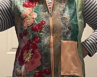 Upcycled Womens Hooded Embroidered patchwork Vest