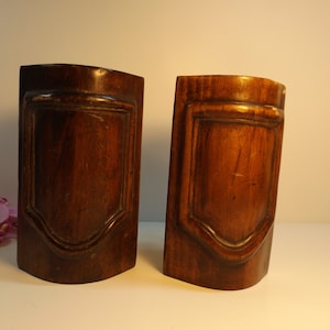 Set of 2 wooden parts table connections with matching screws,brown finished ,hand carved oak,  6.5&quot;H, 3 3/4&quot;W, 2.5&quot;D. Supplies. Wood