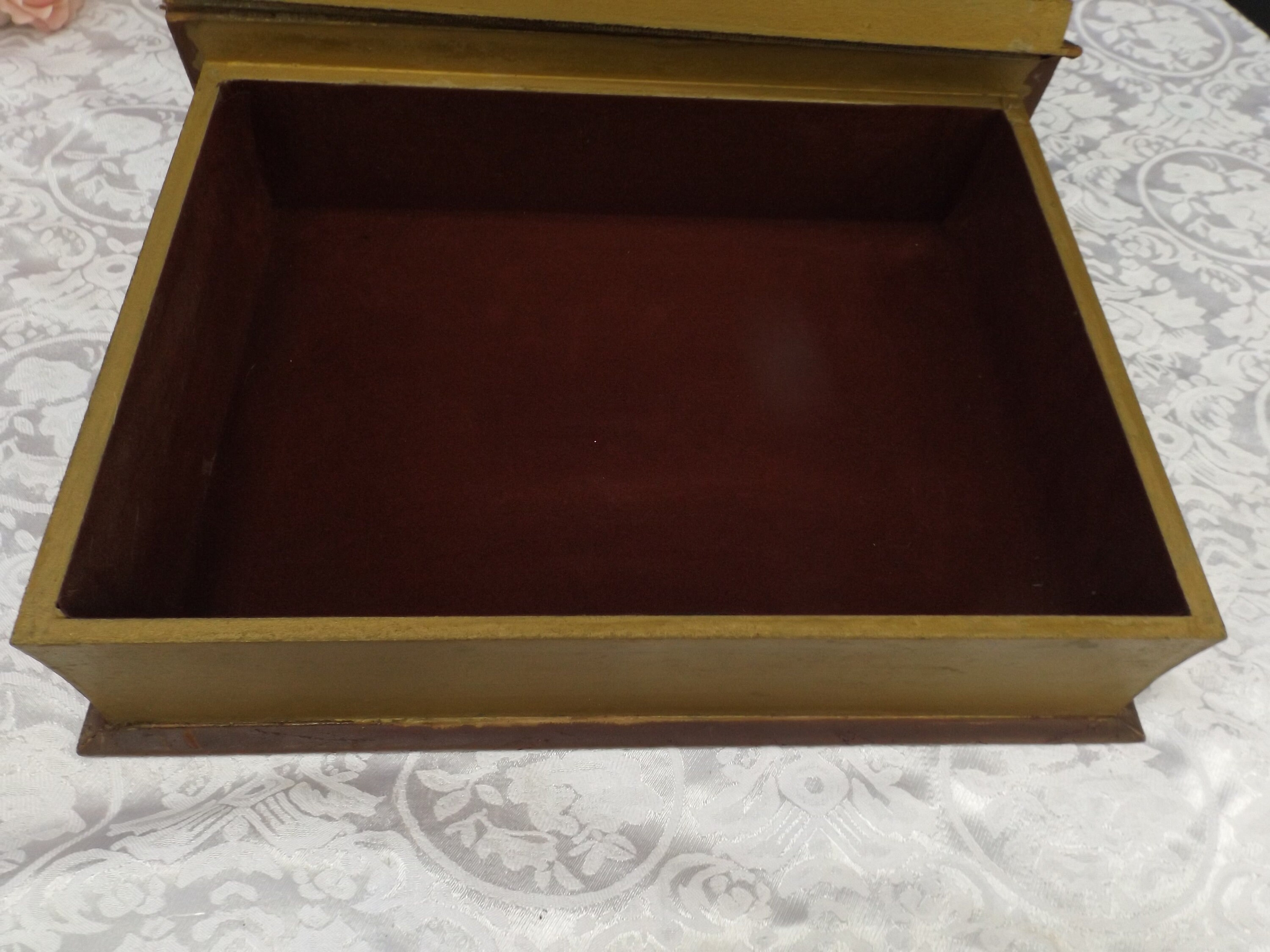 Wooden velvet lined box in shape of book. Letter holder Etsy