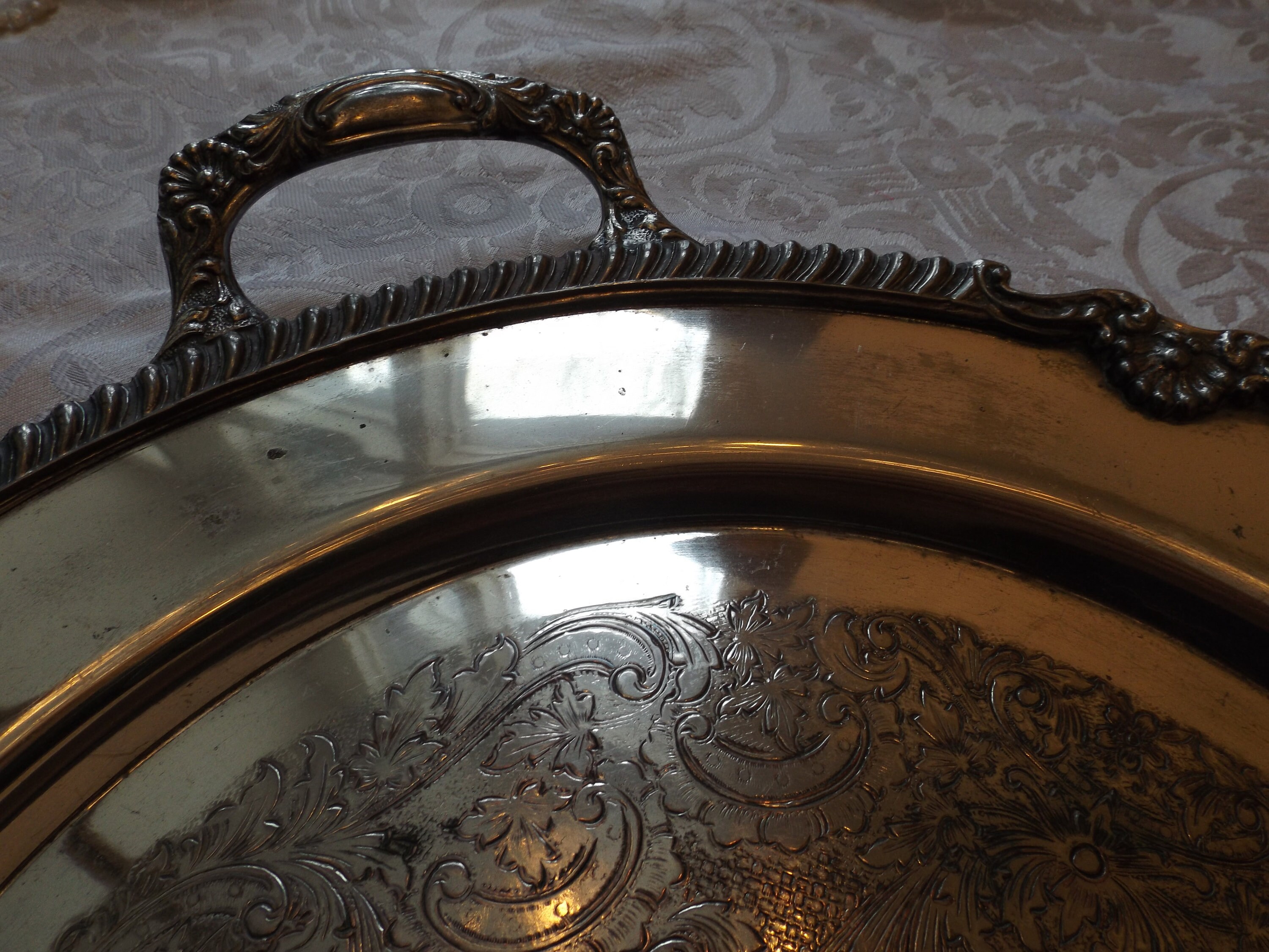 14.5 Antique National silver on copper round large tray Etsy