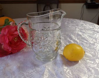 Sale 5.5"H Cut glass small pitcher with handle .Vintage. Mint condition. Gift idea.