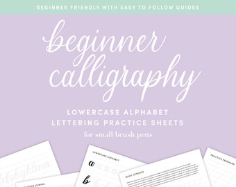 Beginners Calligraphy Lowercase Alphabet Practice Sheets for small brush pens - Digital Download - Print at Home - JPEGs for iPad Lettering