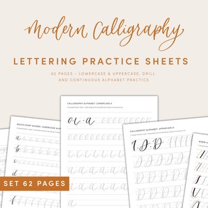 Modern Calligraphy Lettering Workbook Practice Sheets Digital Download With Drills, Lowercase & Uppercase PLUS Jpegs for Procreate image 1