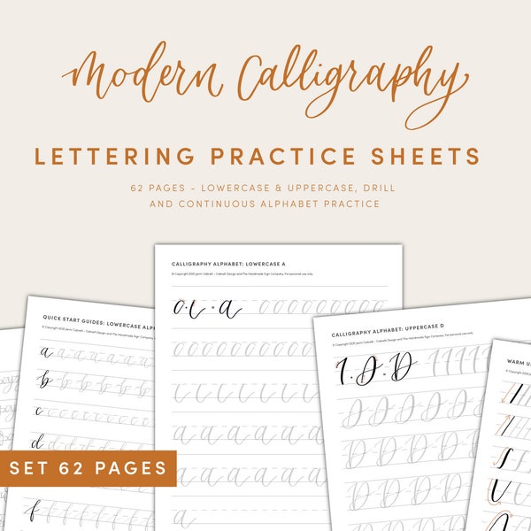 Modern Calligraphy Lettering Workbook Practice Sheets - Digital Download With Drills, Lowercase & Uppercase PLUS Jpegs for Procreate