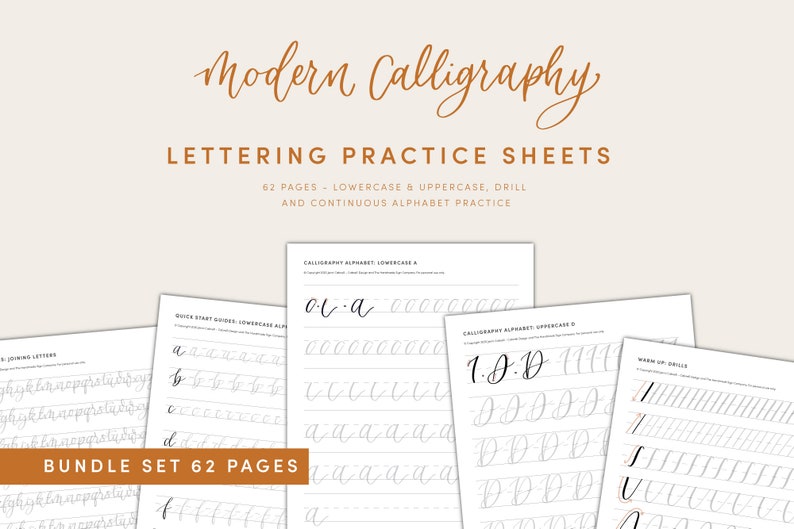 Modern Calligraphy Lettering Workbook Practice Sheets Digital Download With Drills, Lowercase & Uppercase PLUS Jpegs for Procreate image 1