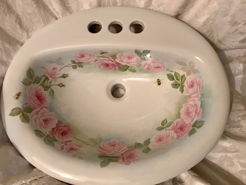 Hand Painted Roses Porcelain Sink Shabby/Chic Decor Etsy