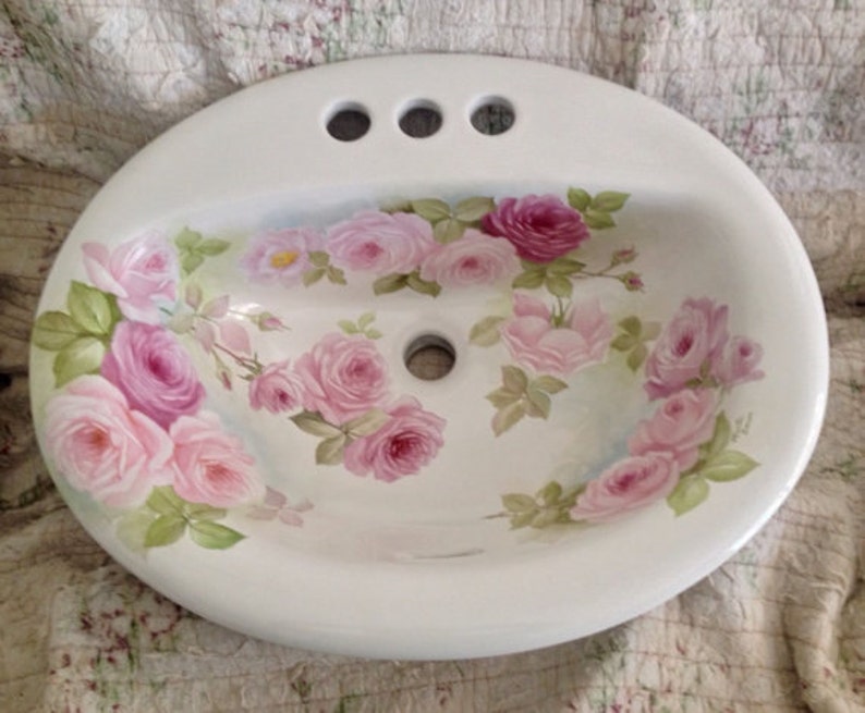 Hand Painted Roses Porcelain Sink Shabby/Chic Decor Etsy