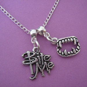 Vampire Necklace Fangs Teeth Bite Me Charm Halloween Pendant
