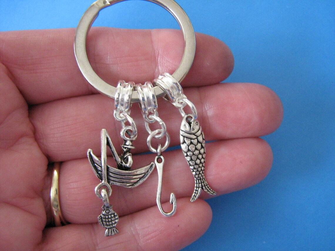 Fishing Keychain Fishing Keyring Gift Fish Hook Keyring Etsy