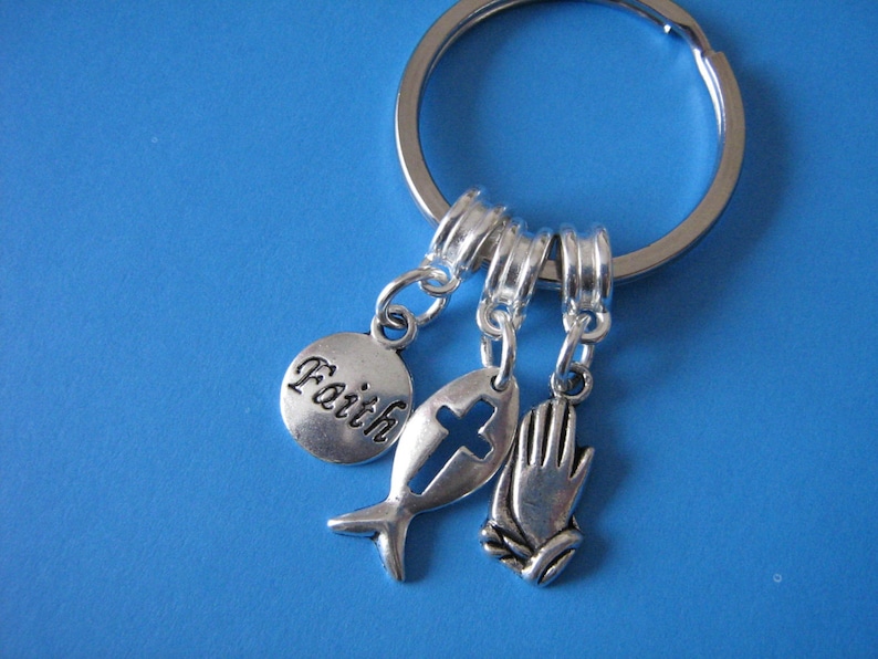 Religious Keyring Christian Fish Symbol Praying Hands Charm Etsy