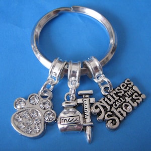 Vet Nurse Keyring: Crystal Paw, Syringe Charms