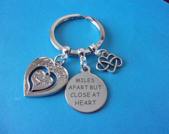 Mother and Daughter Forever Miles Apart But Close At Heart FOB Keychain Miles Apart But Close At Heart Inspirational Silver Key Chain Keyring FOB Meaningful Gift 
