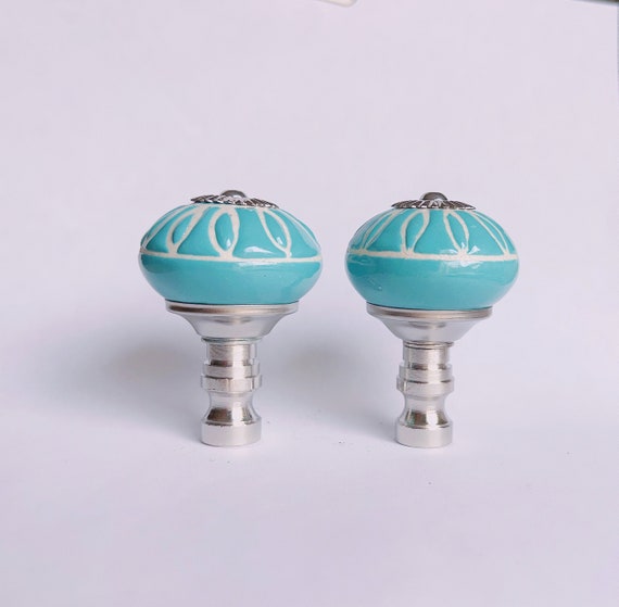 Set of 2 Gorgeous Porcelain Lamp Shade Finials, Harp Toppers - 2" Tall - Fit Standard Harp Threads