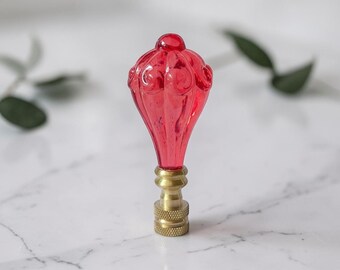 Red Acrylic floral Lamp Shade Finials, Harp Toppt, Set of 2