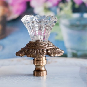 One of Dark Bronze Metal with Crystal Lamp Shade Finial - Shade Topper 2" Tall, Fit Standard Harp Threads.