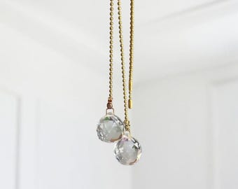 Clear Crystal Ball Fan Pull, Bead Chain, Set of 2 (40mm)