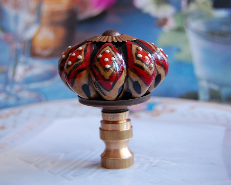 Set Of 2 Gorgeous Porcelain Lamp Shade Finial Topper Tall Fit Standard Harp Threads