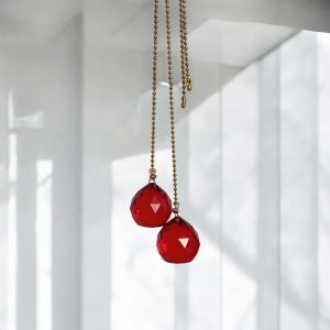 Rood - Set van 2 glazen kristallen bol trekventilator plafondverlichting - trekketting kralenketting - 40 mm