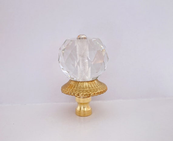 One of Fancy Gold Crystal Lamp Shade Finial - Shade Topper 2.5" Tall, Fit Standard Harp Threads.