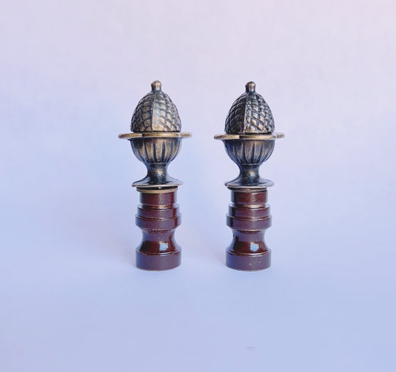 Set of 2 Dark Bronze Metal Lamp Shade Finial Topper 2" Tall, Fit Standard Harp Threads.