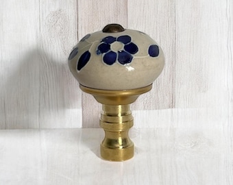 Blue and White Floral Porcelain Lamp Finials - Set of 2