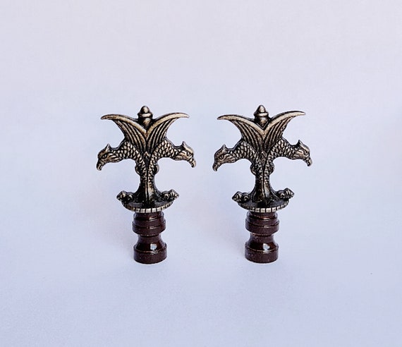 Set of 2 Dark Bronze Metal Lamp Shade Finial Topper 2.5" Tall, Fit Standard Harp Threads.