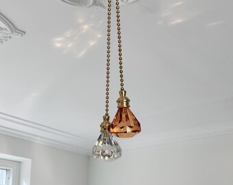 Bernsteinfarbene Acryl-Kristall-Diamant-Fächerperlenkette, 2er-Set