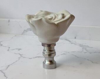 White Rose Porcelain Lamp Shade Finial - Shade Topper - Fit Standard Harp Threads set of 2