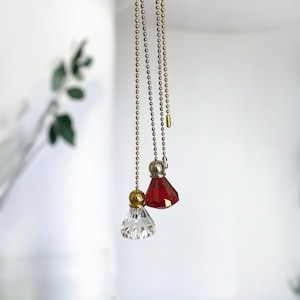 Rood - set van 2 acrylkristaldiamant plafondverlichting trekventilator - kraalketting verlichting ventilator trekstang