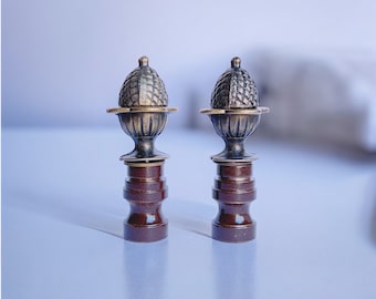 Acorn Lamp Shade Finials, Dark Bronze Metal, Harp Toppers, Set of 2