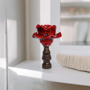 Set of 2 Burgundy Rose Porcelain Lamp Shade Finials, Harp Toppers - 2.5" Tall - Fit Standard Harp Threads