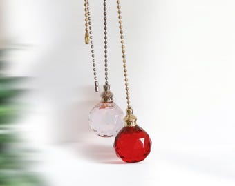 Red - Acrylic Crystal Ball Fan Pulls, Beads Chain - Set of 2