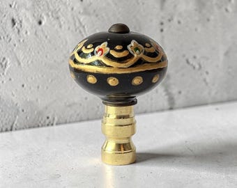 Porcelain black/gold Floral Lamp Shade Finials,  2-1/4” Tall, Set of 2