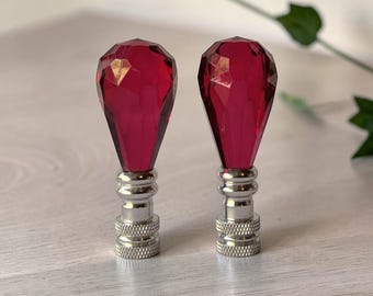 Red Acrylic Drop Lamp Shade Finials,  Harp Toppers, Set of 2