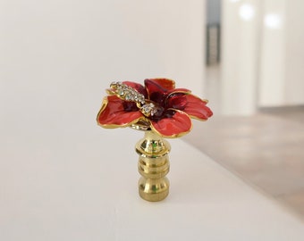 One of Crystal Floral Lamp Shade Finial - Bronze Base