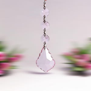 Top-Qualität 10 teile / los 50mm Rosa Glaskristall Ahornblatt Prismen Anhänger Verbunden Glas Achteck Perlen Kette für Kronleuchter Dekoration