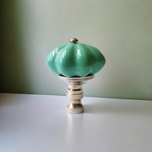 Set of 2 Celadon Porcelain Lamp Shade Finials, Harp Toppers - 2.5” Tall - Fit Standard Harp Threads